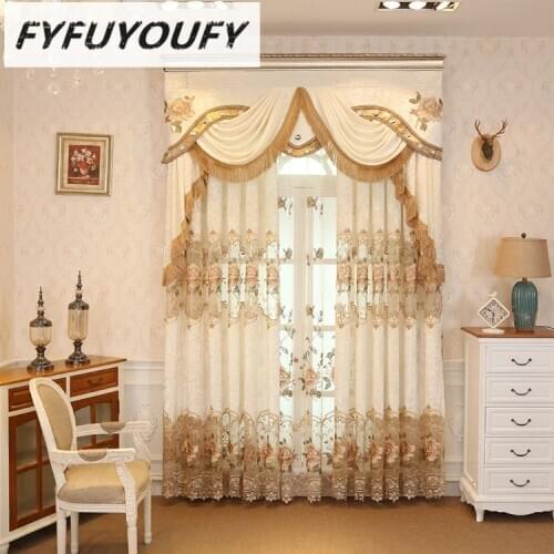 Polyester European Luxury elegance Embroidery Blackout curtain for living room/ Kitche French Window Drapes Shading Cloth Decor