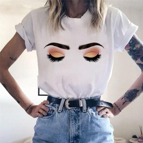 Female T-shirt Fashion Tshirt Eye shadow colorful Fun Print T shirt Ladies O-neck Leisure Summer Short Sleeve tshirt female