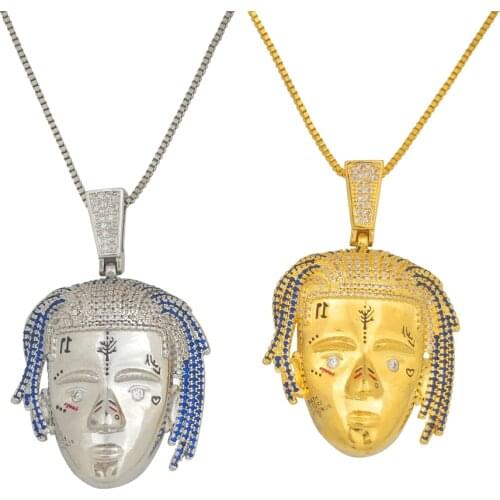 Gold Silver Color Face Charm Necklace Cubic Zirconia Fashion Big Jewelry 24k Gold CZ Large Pendant Necklaces for Man Women