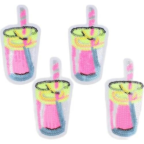 10pcs/lot Cartoon Drinks Patch Sequined Stickers DIY Iron On Fabric Appliques Sewing Badge for Jeans Backpack Garments Hats