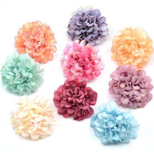 100pcs/lot Mini Silk Hydrangea Artificial Flower Head For Wedding Decoration DIY Wreath Scrapbooking Craft Cheap Fake Flowers