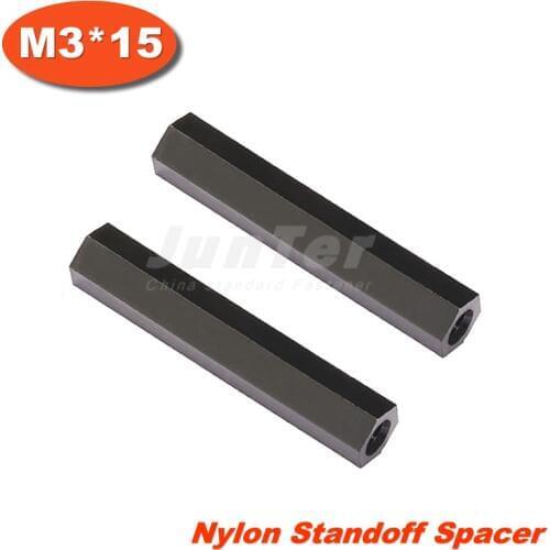 100pcs/lot Black Nylon Standoff Spacer M3 Female x M3 Female 15mm
