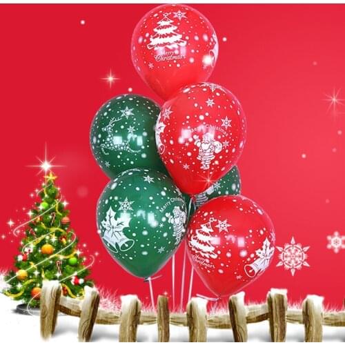 100pcs Merry Christmas Printend Latex Helium Balloons Santa Home Party Red Dark Green Balloon Globos New Year Decoration 2019