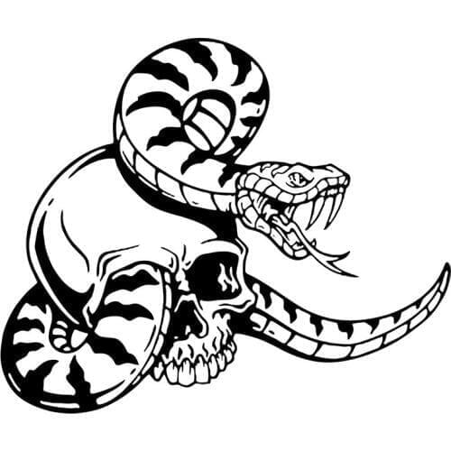 16cm*13.4cm Scary Skull Skeleton Head Snake Car-Styling Vinyl Racing Car Stickers And Decal Black/Silver S6-3086