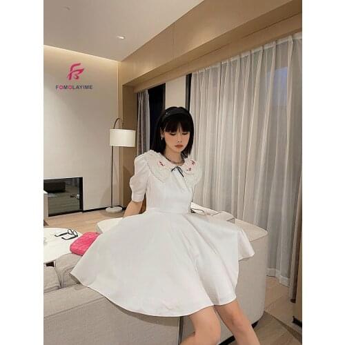 2021 Summer Bowknot Embroidered Lace Collar Dress High Quality Pure Color Dresses Women