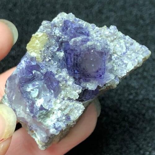 37.2gNatural Tanzanian blue purple fluorite and yttrium Fluorite Crystal mica symbiotic mineral specimen energy home decoration