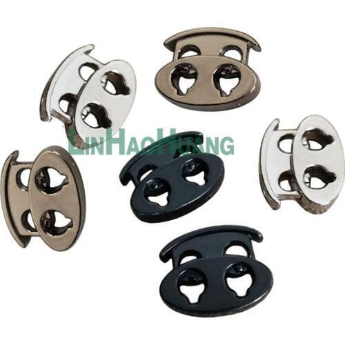 50pcs Black/Nickle Metal Stopper Spring Toggle Clasp 4mm holes Buckle Rope Clamp Cord Locks Drawstring Stops End Clip Buckles