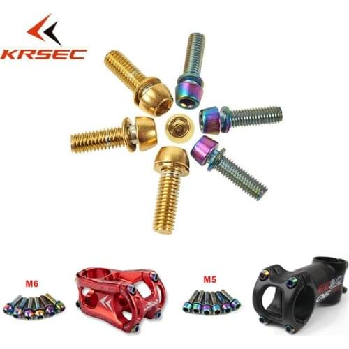 KRSEC M5/M6 6pcs stem bolts Titanium MTB bike Handlebar Stem screws Bicycle Fixed Screws Bicycle Stem MTB Accesorios