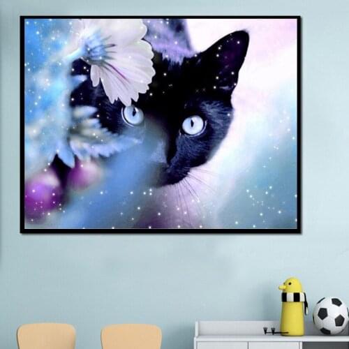 Full Square Diamond 5D DIY Diamond Painting "Animal Black Cat" Embroidery Cross Stitch Rhinestone Mosaic Painting Decor Gift