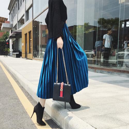 Velvet Pleated Skirt Women 2020 Autumn Winter Long Ladies Long Skirt Fashion A- line Woman Skirts Mujer Faldas Saias Mulher