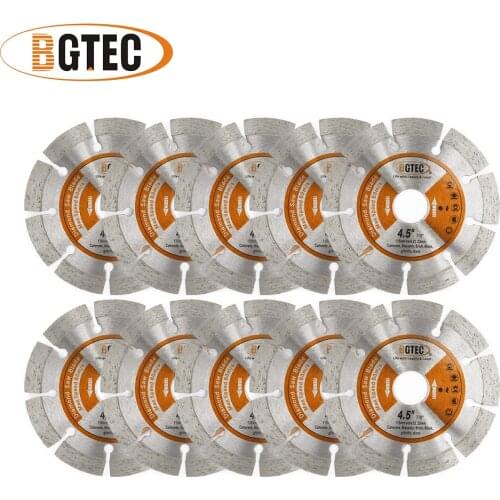 BGTEC 10pcs 115MM Hot Pressed Diamond Segmented Saw Blade 4.5 inch Cutting Disc for Granite Marble Stone Tile Concrete