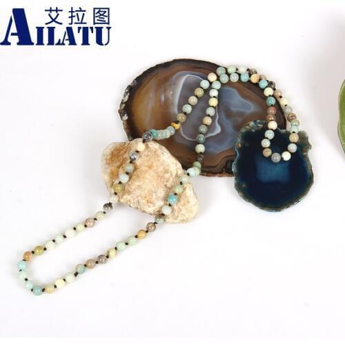 Ailatu Mens Jewelry Natural 8mm Round Light Blue River Stone Beads Fashion Necklace or Bracelet Healing Balance Prayer Jewelry