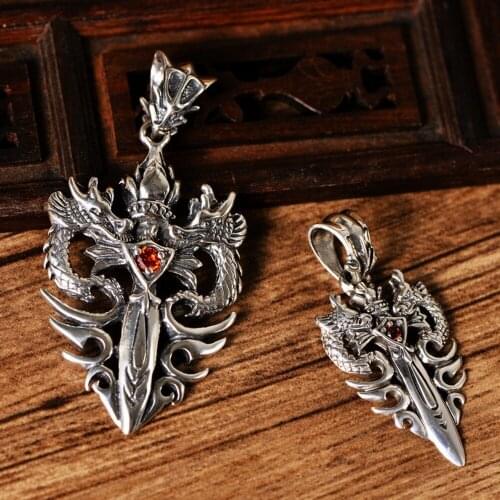 BOCAI New Solid 100% s925 sterling silver necklace Man pendant ethnic style double dragon plate cross pendant