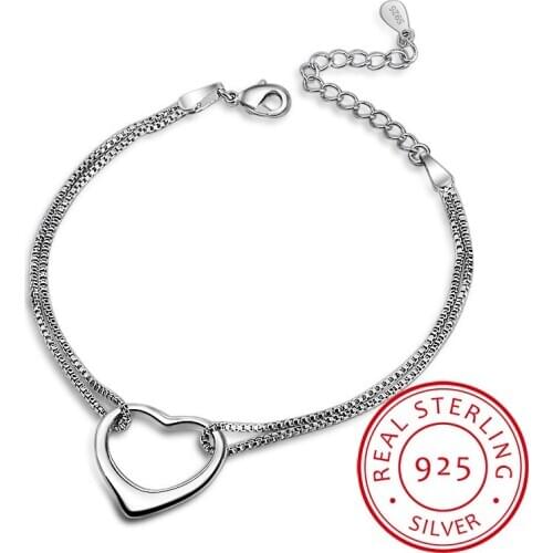 Simple Silver Bracelet 925 for Women Heart shaped Elegant Sterling Silver 925 Jewelry Female Engagement Accessories