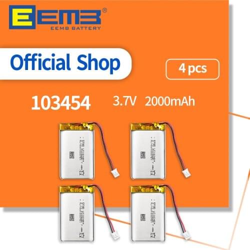 EEMB 4PCS Lithium-ion Polymer Battery 103454 3.7V 2000mAh Rechargeable Lipo Battery for Power Bank GPS Doorbell WIFI Cameras
