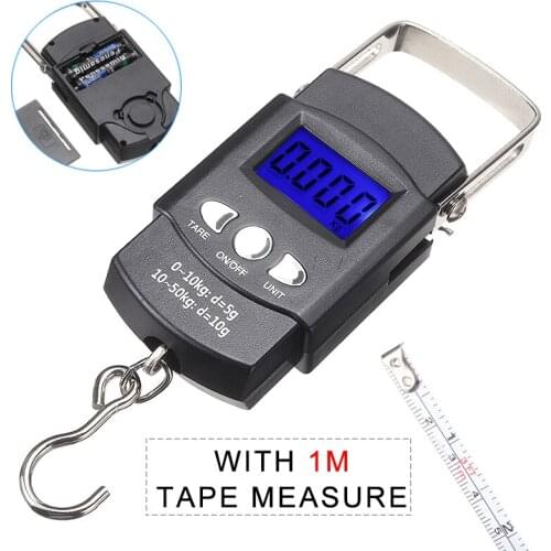 LCD Mini Electronic Digital Scale Portable Hand Weighing Scale With Hanging Hook For Travel Fish Luggage Weigh W/measuring Tape