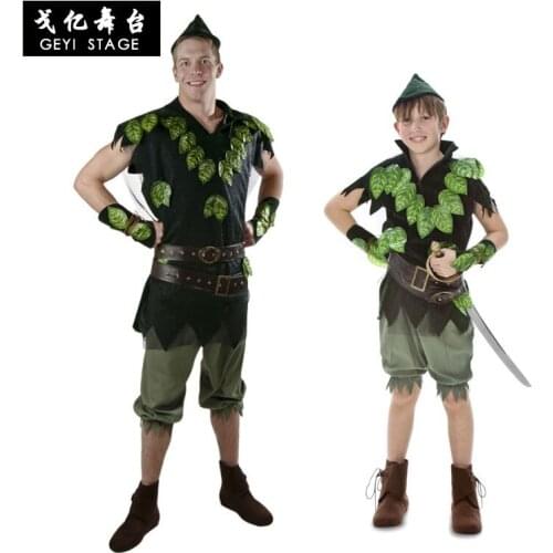 Halloween Bos Savage Halloween Kinderen Dag Podium Prestaties Elf Kostuum Volwassen Kinderen Peter Pan Pak Ouder-kind