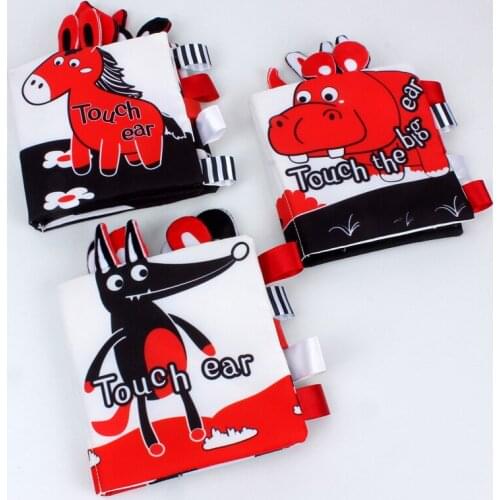 Baby Cloth Book Toys High Contrast Visual Stimulation Black White Red Flash Cards Parent-child Interactive Tail Book Sound Paper