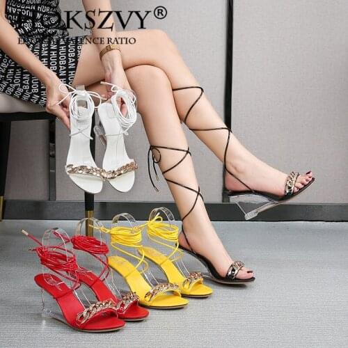HOKSZVY High Heels Womens Summer New All-match Womens Shoes One Word Buckle Simple Slope With Transparent Sandals LFD