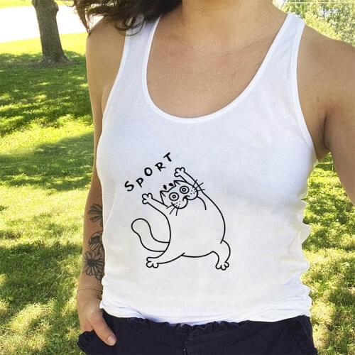 Cute Cat Funny Tank Tops Cat Lover Tops New Arrival Women Funny Casual Cotton Tank Tops Cat Lovers Gift