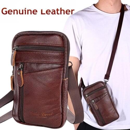 Genuine Leather Multi-purpose Mens Waist Bag Mobile Phone Money Belt Fanny Pack Outdoor Sport Sling Shoulder Small Zipper Purse