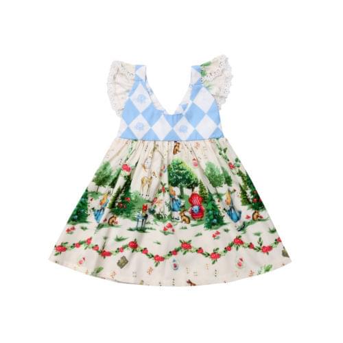 Fashion Infant Kid Baby Girls Cartoon Fairy Tale Print Dress Sleeveless Princess Party Tutu Set Summer