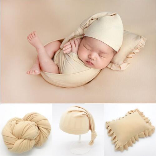 3Pcs/Set Soft Newborn Photography Wraps Baby Photo Props Infant Shooting Backdrop Newborn Swaddles Blanket pillow hat