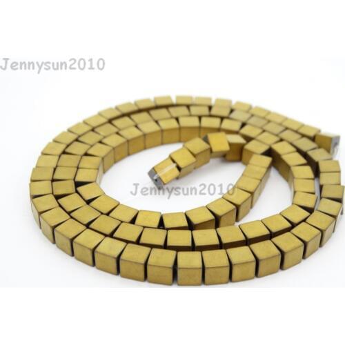 Natural Matte Hematite Gems Stones Square Cube 4mm Beads Non Magnetic Metallic Gold 16'' Jewelry Making 10Strands/Pack
