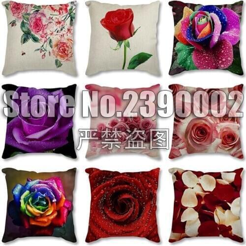 New Pink Roses Flowers Cushion Cover Modern Fashion Nordic Simple flax Pillowcase Decorative Sofa Seat Throw Pillows Cover
