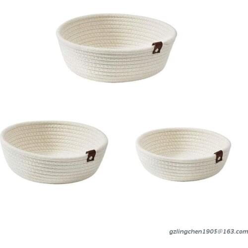 P8DE 3pcs Woven Storage Baskets Cotton Rope Storage Bins for Toys Towels Snacks Fruit Nursery Kids Room Decor