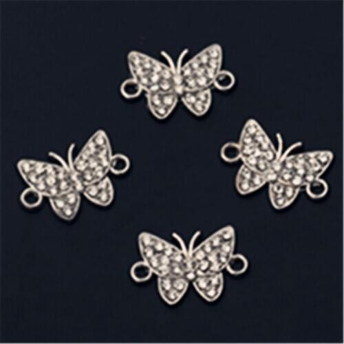 6pcs Handmade Rhineston Silver Plated Butterfly Alloy Connector For Fashion Bracelet Necklace DIY Metal jewelry Charm makings