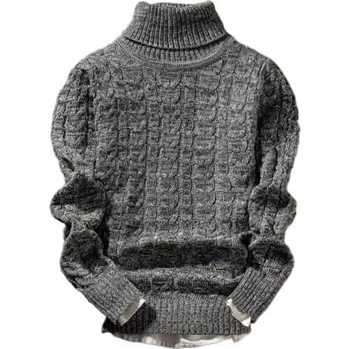 Casual Men Solid Color Winter Turtle Neck Long Sleeve Twist Slim Knitted Sweater