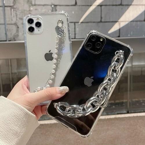 Korea ins Street brooch Pearl Bracelet Transparent Phone Case For iPhone 12 Pro Max XR XS Max X SE 2020 6s 7 8 Plus Back Cover