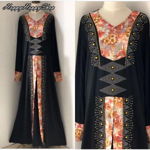 Ramadan Robe Women Islamic Muslim Diamonds Long Sleeve Abaya Kaftan Arab Jilbab Maxi Dress
