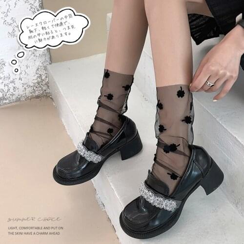 Mesh Pile Stocking Womens Ultra-thin Summer Stockings 2021 Sweet Japanese Transparent Clover Yarn Stockings Sexy Transparent