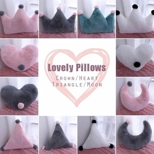 Nordic Lovely Plush Heart Moon Cushion Bedside Backrest Ins Style Crown Pillow Girl Room Tatami Decor Pillows Kids Birthday Gift