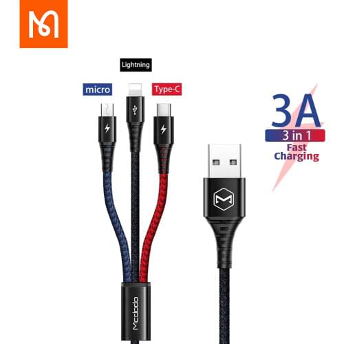 MCDODO 3 In 1 Iphone cases Micro Type C Data Cable Fast Charging 2.4A usb Cable for iphone 11pro max oppo a93 2020