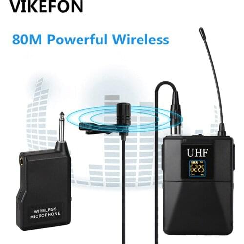 VIKEFON Professional UHF Wireless Microphone System Lavalier Lapel Mic Receiver + Transmitter for Camcorder Recorder Microphone