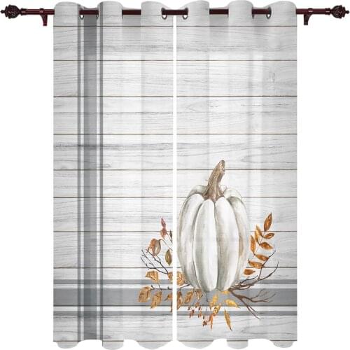 Thanksgiving Pumpkin Vintage Wood Grain Window Curtains Kitchen Bedroom Drapes Home Decor Luxury Living Room Backdrop Curtain