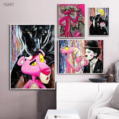 YAQRT Graffiti Pink Panther Posters and Prints Colourful Julien Durix Paintings on Canvas Street Wall Art Pictures Home Decor