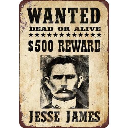 Funny Retro Wall Décor Tin Sign for Home Jesse James Original Wanted Poster Aluminum Metal Sign 8x12 Inches