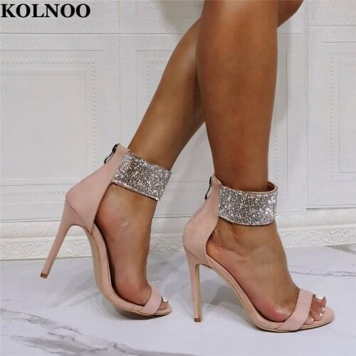 Kolnoo New Style Handmade Ladies High Heels Sandals Ankle Wrap Crystals Open-Toe Summer Evening Daily Wear Bigsize Fashion Shoes