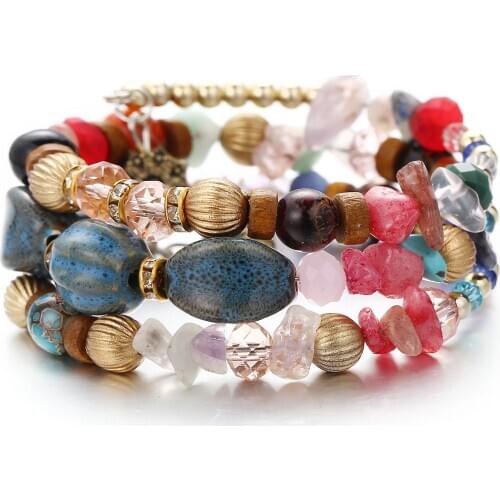 Woman Boho Multilayer Beads Charm Bracelets for Women Vintage Resin Stone Bracelets & Bangles Pulseras Ethnic Jewelry