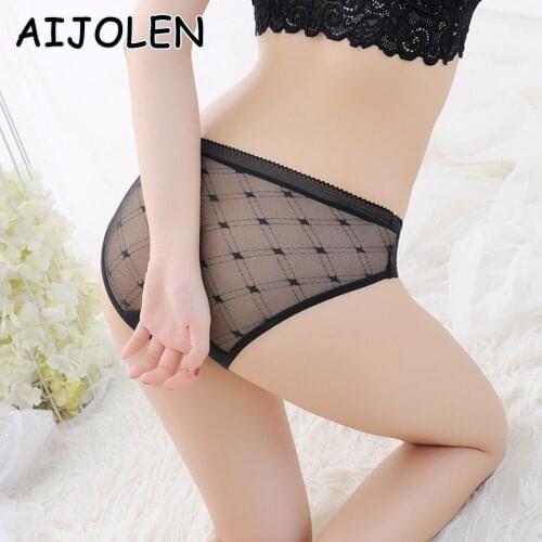 AIJOLEN Temptation Transparent Lace Underwear Womens Geometric Underpants Sexy See-through Mesh Cotton Crotch Seamless Panties