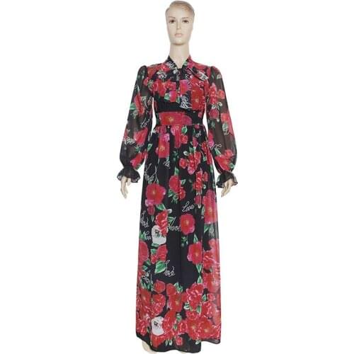 Plus Size Dinner Dresses For Women 2021 New Spring Summer Elegant Gown Flowers Printed Dashiki Long Dress Ladies Clothing