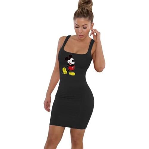 Disney Mickey Mouse Square Neck Sleeveless Mini Dress Ladies Summer Backpack Hip Tight Party Sexy Club Suit 2021 Dress