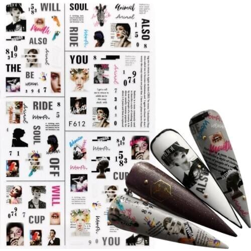 1 PC 3D Nail Slider Black Russia Letter Sticker Decals Flower Design Adhesive Manicure Tips Nail Art Decorations