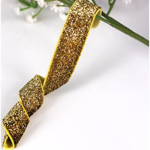 16mm Elastic Yellow Glitter Ribbon Solid Color Tape Trim Band Webbing Applique Sewing Supplies cinta for Costume Strap 40y/T1153