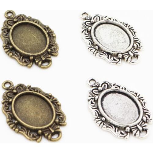 20pcs 10x14mm Inner Size Antique Silver Plated Bronze Classic Flower Style Cameo Cabochon Base Setting Pendant necklace findings