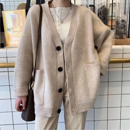 2020 Women Elegant Sweater Cardigans v-neck Knit Jackets Autumn Long Sleeve Cardigans Loose Tops Winter Jacket outerwear